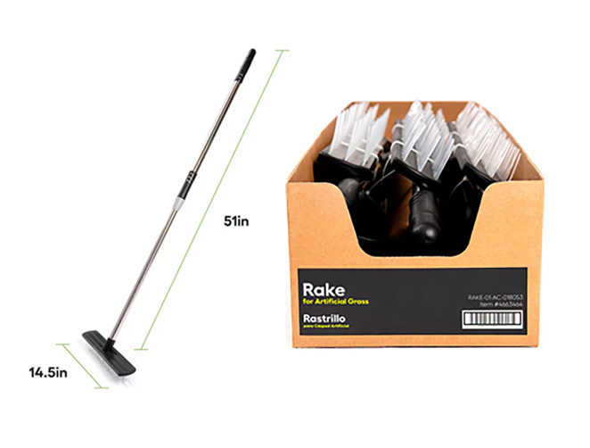 Turf rake and box with multiple rake heads